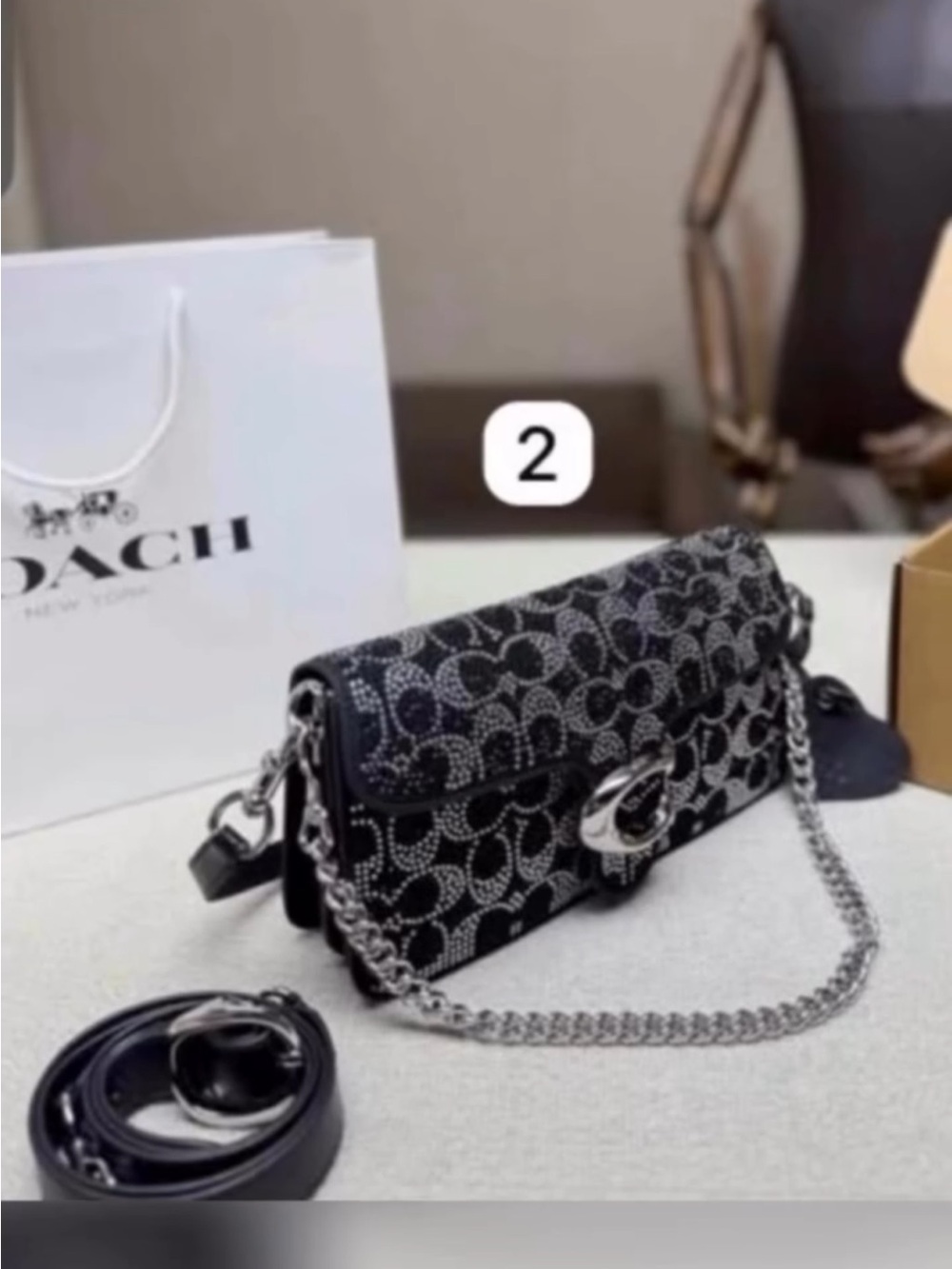 Coach Black Crystal-Embellished Signature Crossbody Bag